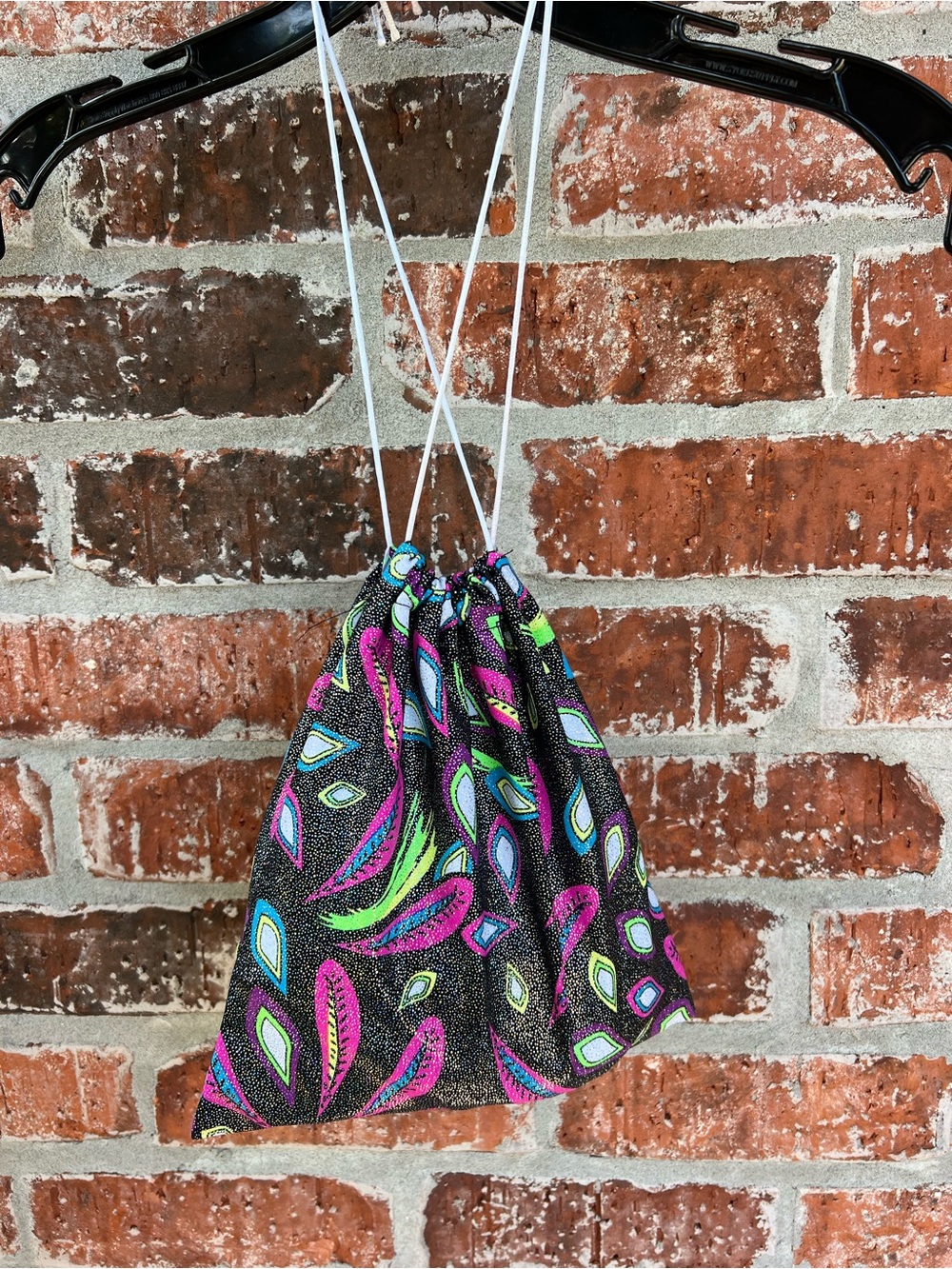 Motionwear Gymnastics Drawstring Tote Bag in Black with Neon Paisley Print